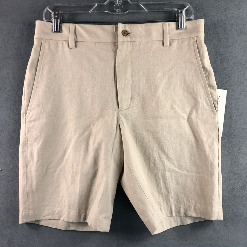 Walter Hagen Men's Khaki Linen Flat Front Shorts 9” Inseam
